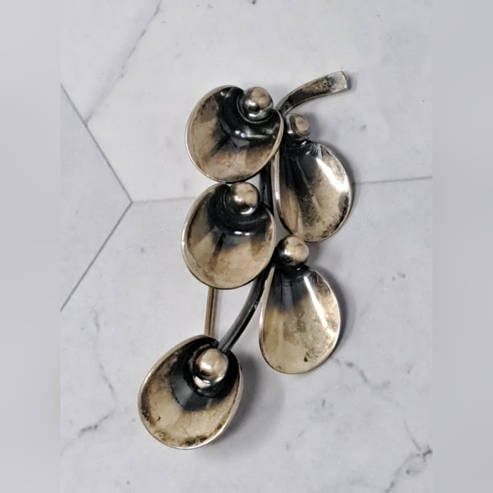 Vintage  Niels Erik From Denmark Sterling Modernist Flower Pin Brooch 6.4g